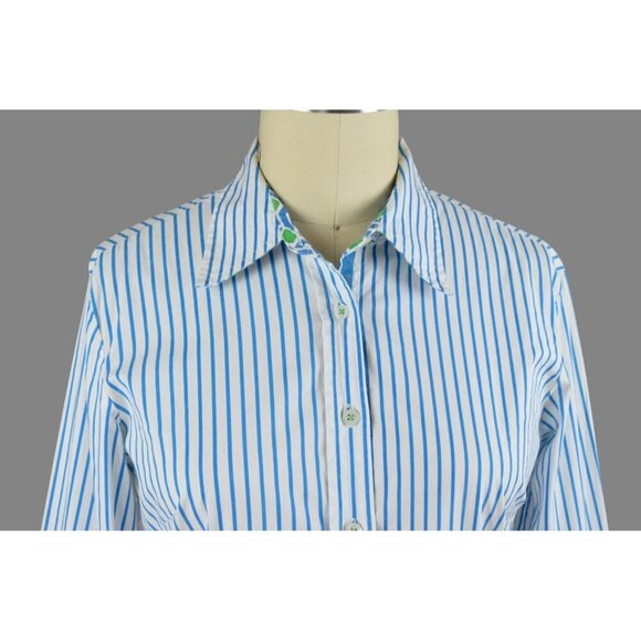 TIZZIE STRIPED COTTON BLUE BUTTON UP SHIRT - Picture 2 of 7